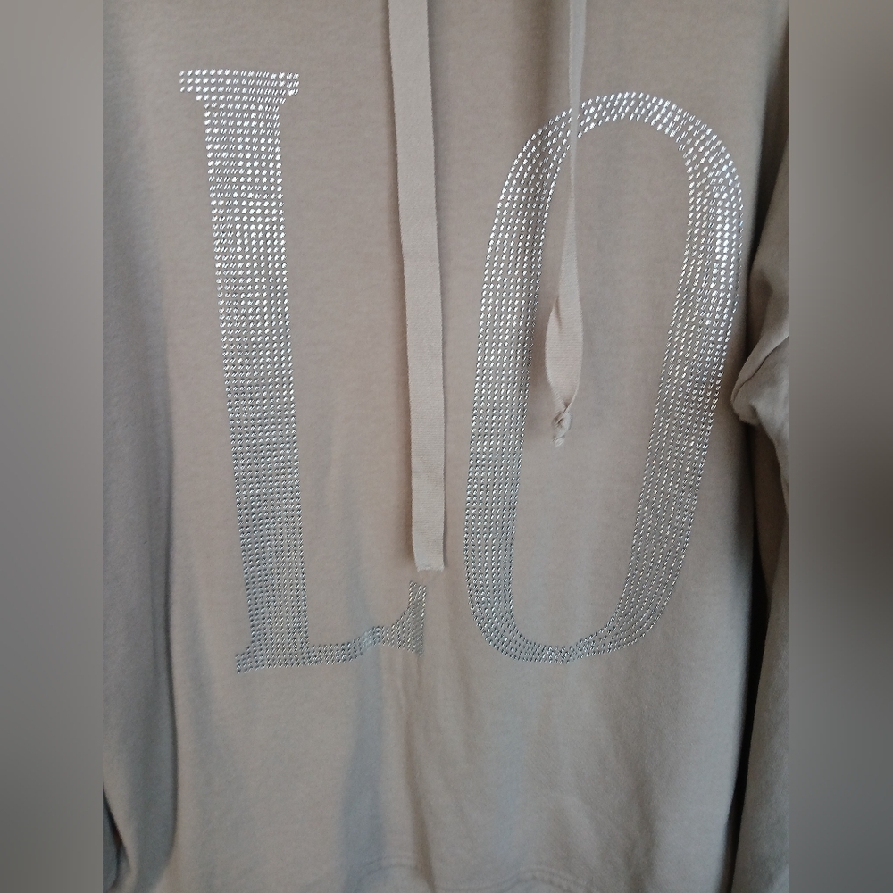 💎 CATO Women's Top Beige Rhinestone LOVE Hoodie Sweatshirt Plus - Picture 10 of 10